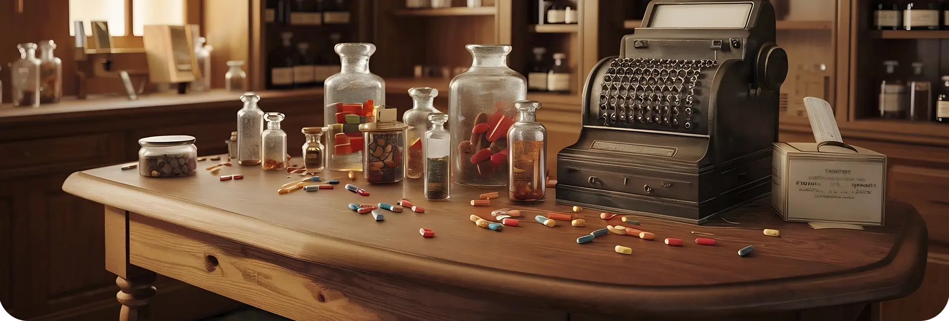 Vintage pharmacy counter
